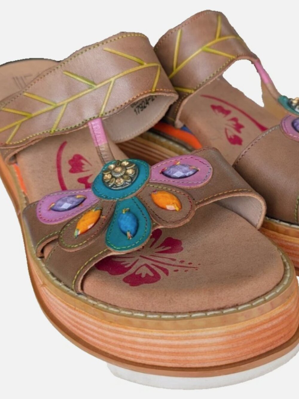 L'Artiste Spring Step Multicolor Peacock Leather Heel Slip On Sandals Women 10